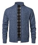 Yukirtiq Men's Knitted Cardigan Winter Fleece Thick Warm Zip Cable Knit Cardigans Sweater Long Sleeve Sweater Jacket, Blue, S