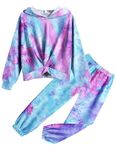 Arshiner 2 Piece Girls Tie Dye Clothes Set Cute Twist Front Tops Sweatshirts Hoodies Sweatpants Tracksuit Sweatsuits Outfits