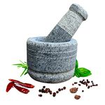 EZAHK Stone Mortar and Pestle Set, Large Size (12 cm), Okhli, Khalbatta, Kharal, Mixer, Natural & Traditional Grinder, Musal, Design for Kitchen, Home, Herbs and Spices (Grey)