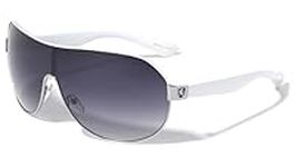 Khan Mens Oversized Wrap Around Sunglasses Unisex Designer Frame retro Womens Ladies (WHITE)