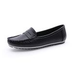 MecKiss Loafers for Women Comfy Flats Ladies Slip On Walking Shoe Driving Boat Moccasins Casual Nursing Shoes(Black PU, Numeric_5)