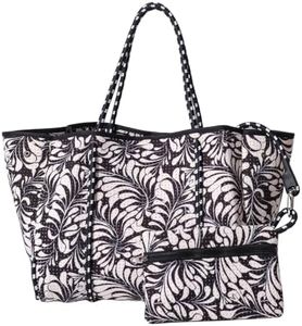 POPUPS Large Neoprene Tote Bag for Women – Stylish Work, Beach, Travel Bag with Pockets, Rope Handles with Zipper Pouch (Printed Palm Black)