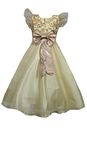 Je Taime Mumum' s Golden net and Satin Fabric, Ankle Length with Bow, Full Length Dress for 10-11 Year Girls