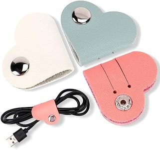 KALIONE Heart Cord Winder, 3 Pack Wrap Winder Manager, USB Cable Organizer Storage, PU Leather Earphones Storage Straps, Portable Bag Charging Cable Holder, Cute Headphone Case Gifts for Women Girls