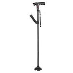 RUNZI Folding Cane with Led Light and Alarm, Adjustable armrest Cane and Walking Stick, Suitable for The Elderly with buffered T Handle and Pivoting Quad Base for Hiking Mountain Climbing Backpacker