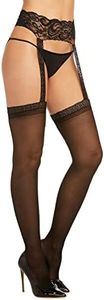 Dreamgirl Women's Sheer Garter Belt and Stockings Set, Black, One Size