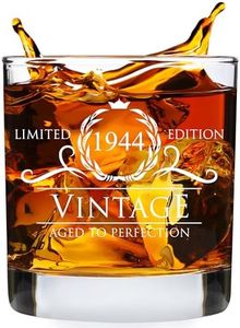 80th Birthday Gifts for Men Women - 1944 Vintage Style 11 oz Whiskey Glass, Scotch Glass, Rocks Glass - 80th Birthday Decorations - Whiskey Accessories - Old Fashioned Gifts for 80 Year Old Men