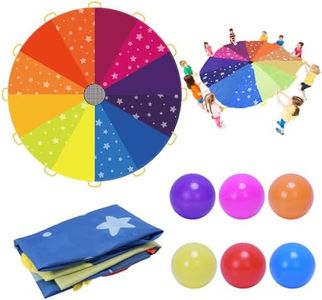 DKINY Paracaídas Arcoíris Grande con 12 Asas para Niños 2.4m Juego paracaidas Infantil de Color con 12 Bolas Entrenamiento Niños Actividad Deportiva en Grupo Juguete para Ejercicio Interior Exterior