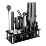 KinGrow Cocktail Shaker Set, 23-Piece Boston Stainless Steel Bartender Kit with Acrylic Stand & Cocktail Recipes Booklet, Professional Bar Tools for Drink Mixing, Home, Bar, Party - Black