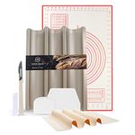 Onyx Haus French Bread Kit - Baguette Pan for Baking, Silicone Baking Mat, Dough Cutter and Scraper, Bread Lame Cutter, & Bakers Couche Proofing Cloth - Nonstick Bread Pans for Homemade Bread Gift Set