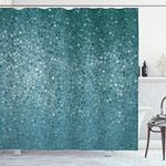 Ambesonne Geometric Shower Curtain, Small Dot Tiles Shape Simple Classical Creative Design, Cloth Fabric Bathroom Decor Set with Hooks, 75" Long, Teal White