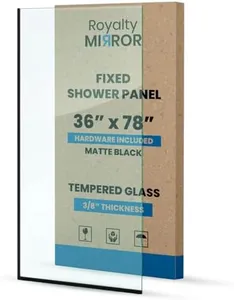 Royalty Fixed Shower Screen - 36" x 78" Frameless 3/8" Clear Tempered Glass Panel with Hardware - Easy Clean Smart Guard Coating - Minimalist Modern Design for Bathroom - Matte Black