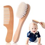 Baby Hair Brush and Comb Set, Newborns Toddlers Kids Natural Soft Goat Bristles Massage Comb Bath Brush with Wooden Handle