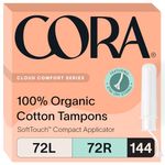 Cora Organic cotton tampons with applicator (144 Count; 72 Light & 72 Regular)