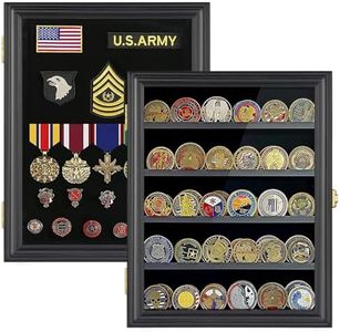 LIUYALO Medals Display Case Wall Frame for Collector, Military Challenge Coins Holder, Military Pins, Lockable Shadow Box with Removable Shelves Black