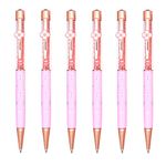 Gullor 6 Pieces Black Ink Pens Four-leaf clover crystal pen Medium Point Ballpoint Pens, Pink