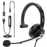 USB Headset with Microphone for PC, 3.5mm/USB/Type C Jack Computer Headset with Mic Noise Cancelling and Cord Mute Volume Control Switch, Ultralight USB Headset for Laptop Teams Skype Zoom Office