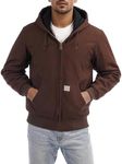 TUAOVA Men's Loose Fit Quilted Flannel Lined Workwear Waterproof Active Jacket Hooded Work Coat(Brown,XXL)