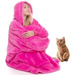 Sweatshirt Blanket Oversized Blanket Hoodie Big Blanket for Adults Hoodie Blanket Wearable Blanket Women Giant Hoody Blanket for Men Super Cosy Blanket with Sleeves Fleece Blanket Giant Pocket (Pink)