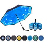 NOORNY Inverted Umbrella Double Layer Automatic Folding Reserve Umbrella Windproof UV Protection for Rain Car Travel Outdoor Men Women (6.Blue Sky)