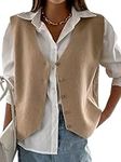 Verdusa Women's Sleeveless V Neck Button Up Knit Sweater Vest, Apricot, Medium