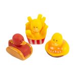 Fun Express 2" Fast Food Hamburger, French Fries & Hot Dog Rubber Ducks - 12 Pc | Foodie-Themed Party Favor Toys | Set of 12