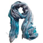 Light Turquoise Blue Scarf 100% Pure Silk Scarf Woman's Scarves Shawl Wrap Hand Painted Green Mix Silk Scarf Handmade