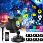 Halloween Christmas Projector Lights, Halloween Projector with 80 HD Effects, 10 Never-Fading Slides, Remote Control & 10 Colors, IP44 Waterproof Outdoor Projector Lights for Holiday Halloween Decor