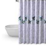 HuaForCity Shower Curtain 200x200cm(WxH) Large Polyester Anti-Mildew Waterproof Butterfly and Flower Pattern Bathroom Shower Curtain Tub Curtain Liner with Buckles/Hooks