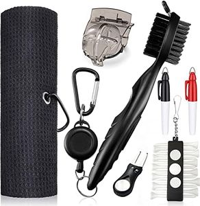 Golf Clean Tool Set,Golf Towel and Brush Golf Club Brush Golf Ball Alignment Kit Divot Repair Tool Golf Ball & Tee Holder Suitable for Golf Lovers Golf Bag Accessories 7Kit