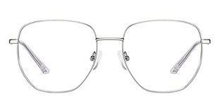 Vincent Chase By Lenskart | Zero Power Blue Cut & Antiglare Computer Eyeglasses | Silver Square For Men & Women | Medium | VC E13789