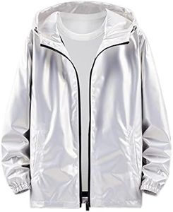 Lars Amadeus Holographic Jacket for Men's Lightweight Long Sleeves Metallic Shiny Hoodie Coat, Silver, XX-Large