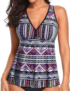Talisea Womens Tankini Tops Only Racerback Swim Tops Flowy Bathing Suit Tops Modest Swimsuit Tops No Bottom, Tribal, Large