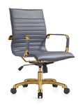 LeisureMod Harris Modern Adjustable Office Executive Swivel Chair Leatherette Task Office Chair with Gold Frame (Grey)