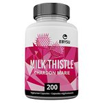 EBYSU Milk Thistle Capsules (200 Capsules) – Liver Support & Protectant – 4:1 Milk Thistle Supplement with Silymarin – Derived from Milk Thistle 1000mg Seed – Helps Relieve Digestive Issues – Vegan