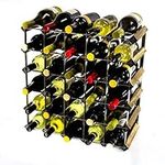 Classic 30 Bottle Walnut Stained Wood and galvanised Metal Wine Rack Ready Assembled