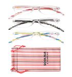 SOOLALA 3-Pair Small Lenes Rimless Reading Glasses Striped Integrated PC Frameless Reader Eyeglasses, +4.0