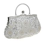 HONGCI Glitter Fashion Beaded Sequin Pearl Clutch Bag for Women - Vintage Beaded Evening Bag, Bridal Bag, Clutch Bags for Wedding, Party, A Silver, S