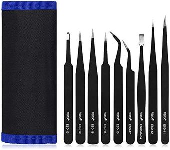 Precision Tweezer Set - FEITA Professional ESD Stainless Steel Anti static Tweezers Kit for Electronic, craft, Jewelry, Watchmakers, Hobby (Black 9 Pcs)