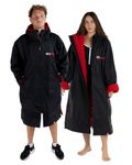 Dryrobe Advance - The Original Long Sleeve Waterproof Changing Robe - Oversized Coat with Fleece Lining - for Beach, Cold Water Wild Swimming, Surfing - Unisex, Men, Women & Kids - Small - Black/Red