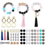 84 Pieces Key Ring Beads, Keyring Beads Craft with Beads Tassels Wooden Beads for Threading for Making Keyrings DIY