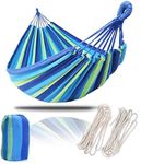 Hammock Colorful Multifunctional Camping Hammock, 8.5ft X 5ft Portable Double Parachute Hammock with Tie Rope Canvas Travel Hammocks for Outdoor BeachPatio Porch Garden Backyard Lounging (Blue Stripe)