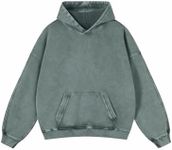 Adenorah Womens Oversized Cute Hoodie Mens Fall Acid Wash Blank Preppy Y2K Vintage Heavyweight Cotton Sweatshirts Hoodies with Pocket, Green, Plus Size