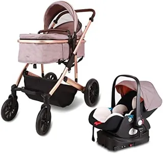 Trenana 2 in1 Baby Stroller,High Landscape Infant Stroller,Reversible Bassinet Stroller,Adjustable Backrest & Canopy,Foldable Aluminum Alloy Anti-Shock for Newborn (516+Khaki)