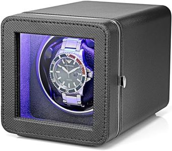 Vlando Automatic Watch Winder 1 Watch with Japanese Quiet Motors, Square Watch Winder, Watch Winder with 4 Rotation Modes, LED Light and Type C Adapter, Luxury Leather with Mesh Texture