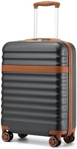 KONO Valigia Bagaglio a Mano Trolley Piccola Valige Rigida ABS+PC Hardshell Leggero Viaggio Cabina con 4 Ruote e TSA Lucchetto, Grigio/Marrone