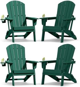 Plawdlik Folding Adirondack Chair, SGS Tested, Wooden Textured with Cup Holder, Heavy All-Weather HDPE Comfortable Set Poolside Backyard Lawn Green Set 4