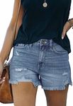 Metietila Women's Casual High Waisted Ripped Denim Shorts Frayed Raw Hem Stretch Jeans Shorts Blue XL