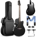 CAHAYA Acoustic Electric Guitar Kit - 41” Carbon Fiber Durable Beginner Adult Acoustic Guitar Set with Thick Padded Guitar Bag Adjustable Denim Strap Safety Lock (Black)