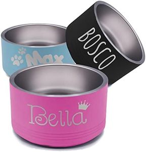 My Personal Memories Custom Personalized Stainless Steel Dog or Cat Bowl for Water and Food - Engraved Pet Bowl with Non Slip Bottom (Large - 64 Ounces, Pink)